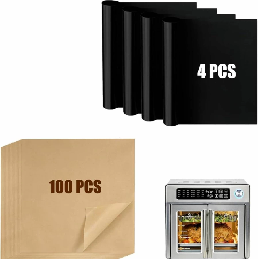 SIUDANGKA 100 Pcs Unbleached Air Fryer Liners for Emeril Lagasse 26 Qt XL, 4 Pcs Oven Liners, Disposable Parchment Paper, Compatible with Air Fryer Accessories