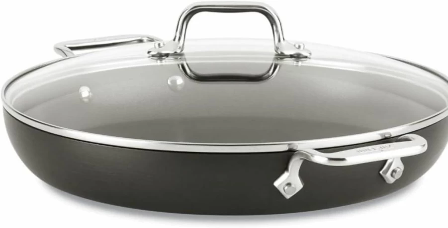All-Clad HA1 Hard Anodized Nonstick 12-Inch Deep Fry Pan with Lid - Induction, Oven & Broiler Safe to 500°F, Kitchen Cookware Skillet, Black