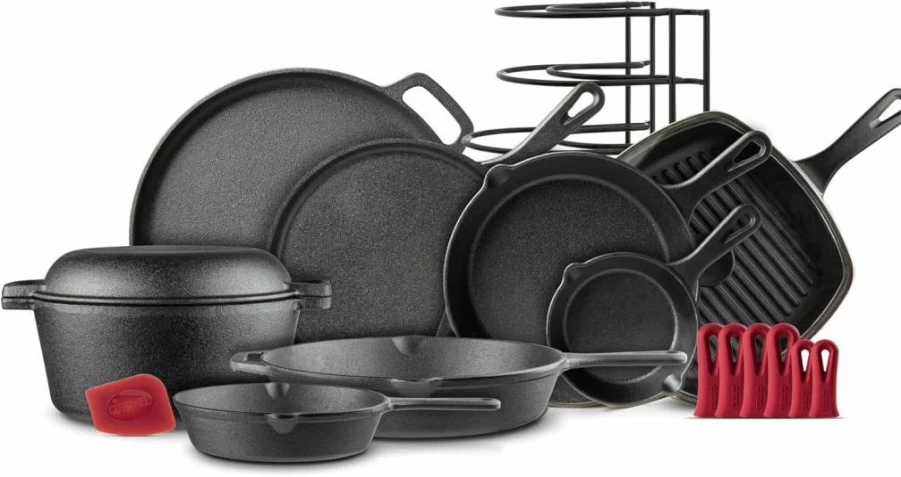 Cuisinel Cast Iron Skillet Set - 8", 10", 12" Pre-Seasoned Frying Pans with Silicone Handle Covers - Oven, Grill, Stove, Induction Compatible - Indoor & Outdoor Cookware for Kitchen & Camping