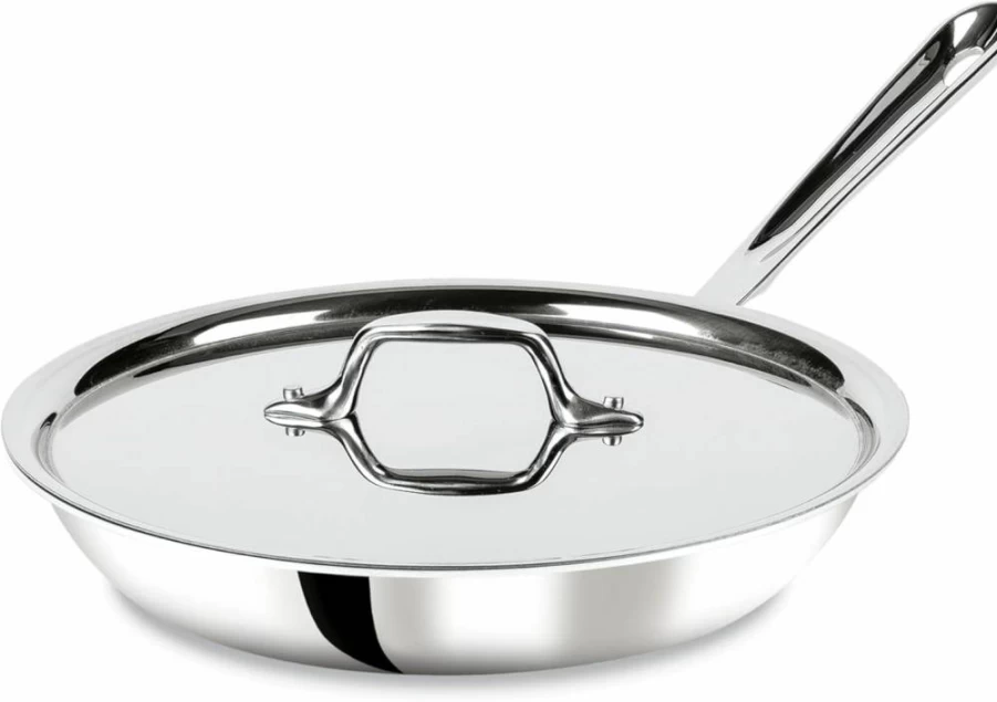 All-Clad D3 Stainless Steel 10-Inch Fry Pan with Lid - 3-Ply Construction, Induction Compatible, Oven Safe to 600°F, Even Heat Distribution for Cooking & Frying, Silver Cookware Skillet