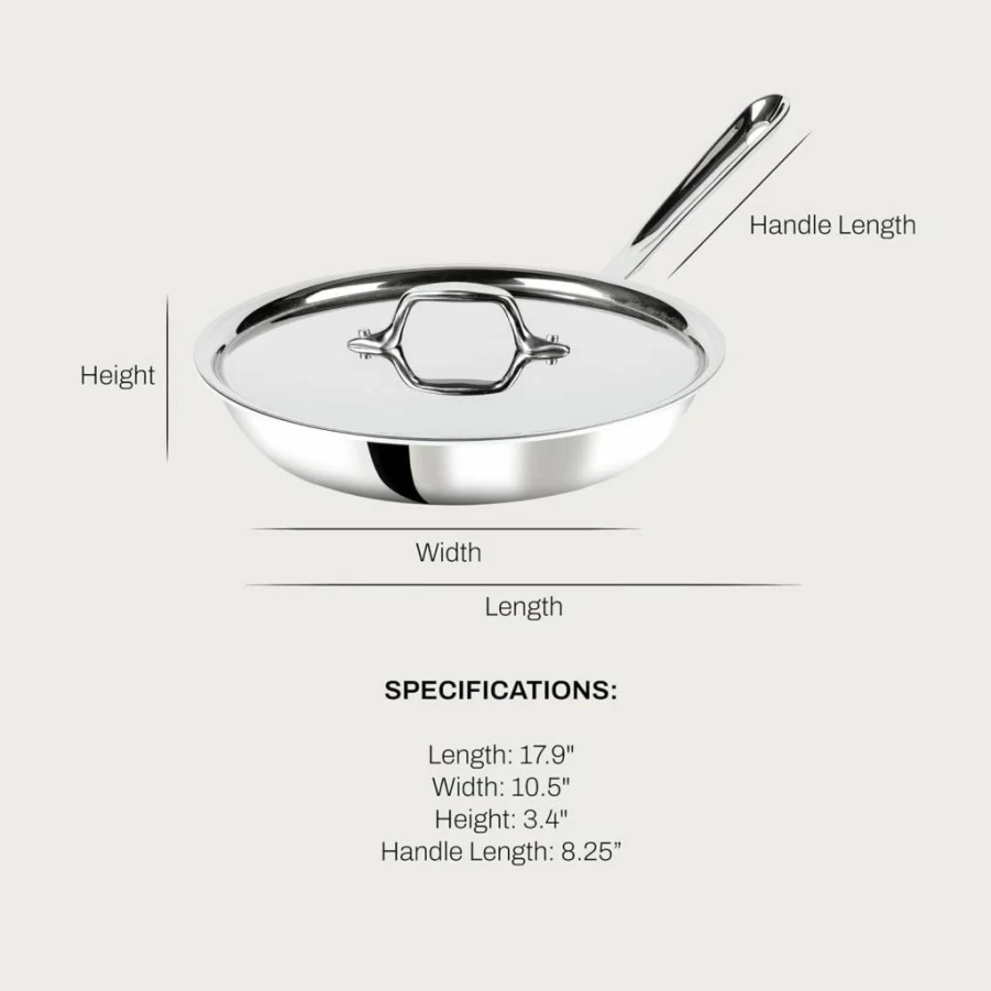 All-Clad D3 Stainless Steel 10-Inch Fry Pan with Lid - 3-Ply Construction, Induction Compatible, Oven Safe to 600°F, Even Heat Distribution for Cooking & Frying, Silver Cookware Skillet