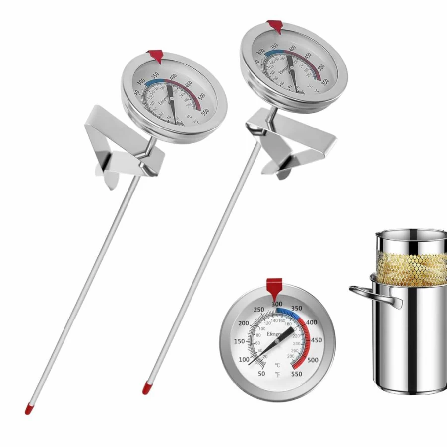 Efengcook 2 Pack Deep Fry Thermometer with 12-Inch Probe & Pot Clip – Candy, Oil, Meat Cooking Thermometer for Frying, Roasting, and Grilling