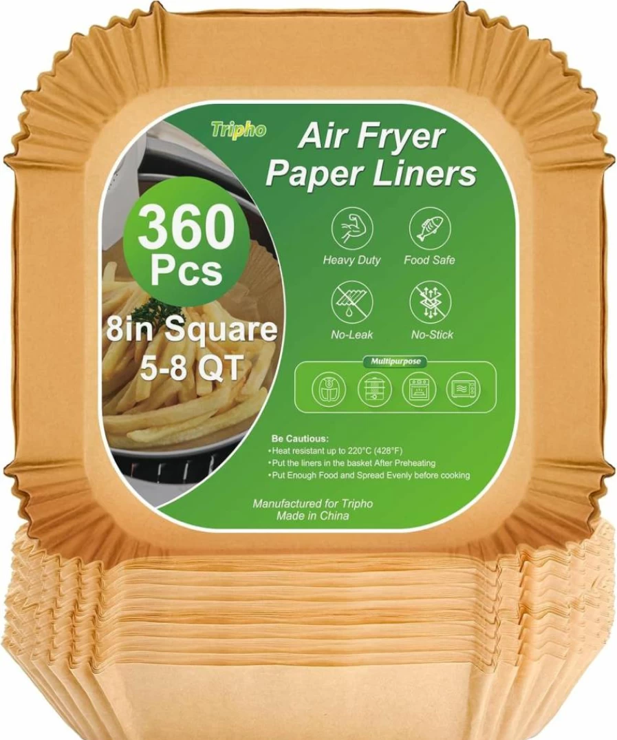 Tripho 360-Pack 6.5 Inch Square Unbleached Parchment Paper Liners for Air Fryer Basket, Non-Stick & Leak-Proof Disposable Air Fryer Accessories