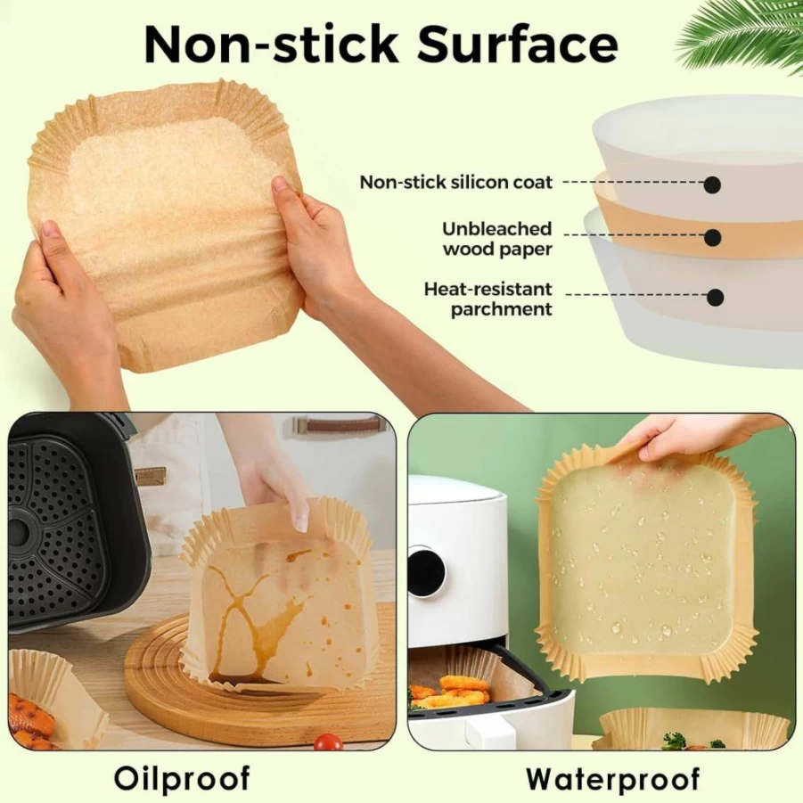 Ctizne 125Pcs 8-Inch Square Air Fryer Paper Liners - Non-Stick Parchment Basket Liners for Airfryer, Steamer, Microwave & Deep Fryer Accessories