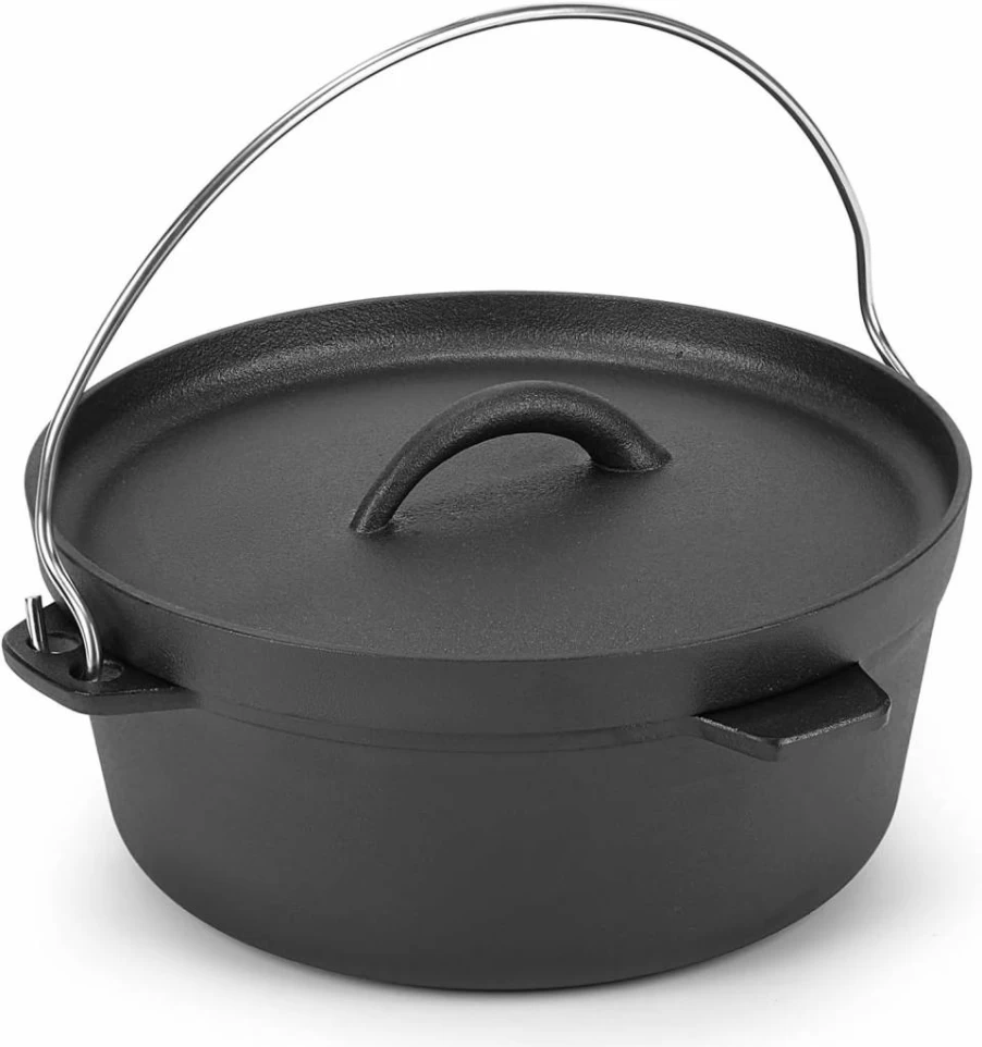 Northriver Casting 3 Quart Pre-Seasoned Cast Iron Dutch Oven with Lid – Camping, Braising, Baking, Frying, BBQ Cookware for Sourdough Bread & Outdoor Cooking
