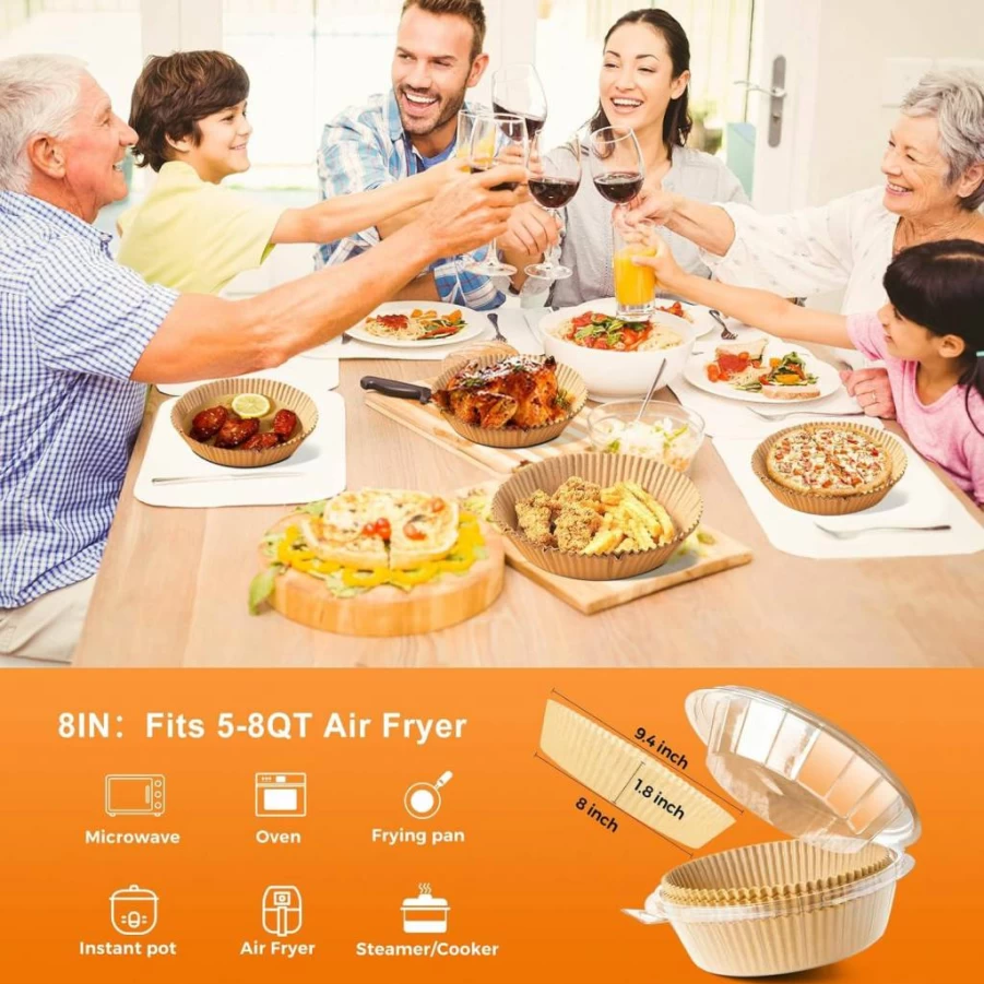 Vailnd 200-Pack 8-Inch Air Fryer Liners, Disposable Non-Stick Parchment Paper for 5-8 Qt Ninja Air Fryer, Oven, Pans & Baking, Oil-Proof Round Sheets