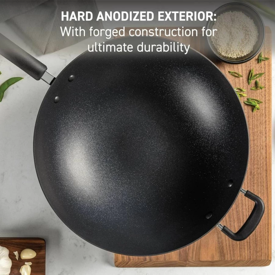 Tefal Ultimate Hard Anodized Nonstick 14-Inch Wok Pan - Oven Safe to 350°F, Dishwasher Safe, Deep Frying, Stir-Fry, Saute, Braise, Stew - Versatile Cookware for Kitchen