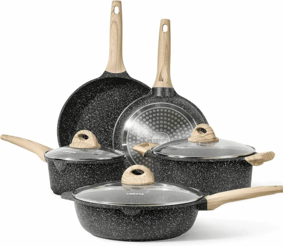 CAROTE 21-Piece Nonstick Cookware Set, PFOS & PFOA Free, White Granite Induction Pots and Pans Set with Frying Pans & Saucepans
