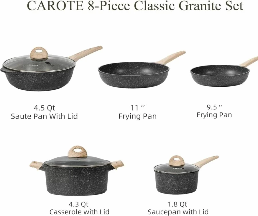 CAROTE 21-Piece Nonstick Cookware Set, PFOS & PFOA Free, White Granite Induction Pots and Pans Set with Frying Pans & Saucepans