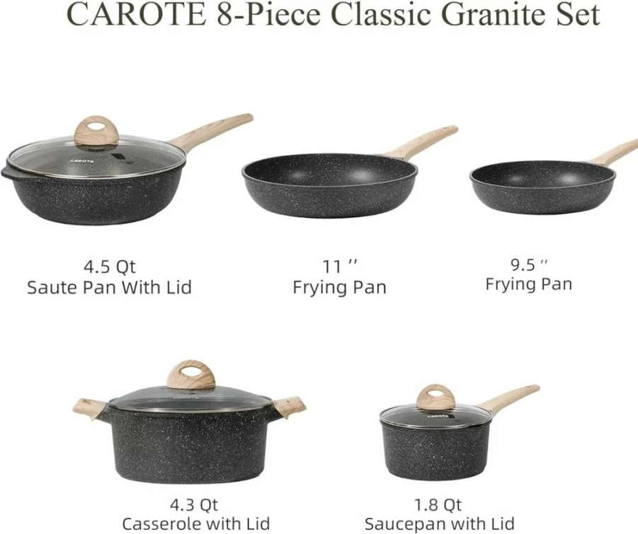 CAROTE 10-Piece Nonstick Cookware Set, White Granite Pots and Pans for Induction, PFOS & PFOA Free Kitchen Cooking Set with Frying Pans & Saucepans