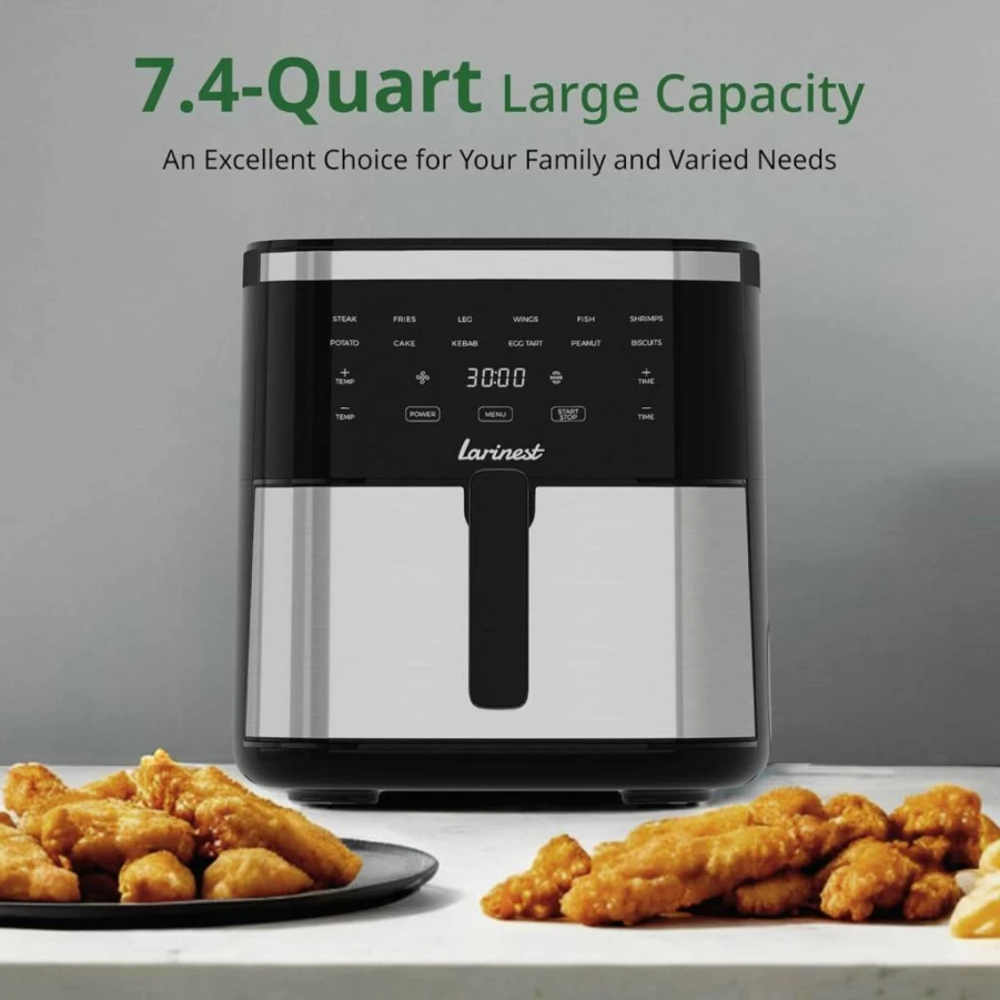 Larinest 7.4-Quart Air Fryer with Crisping Technology, Non-Stick Stainless Steel Basket for Roasting, Dehydrating & Reheating