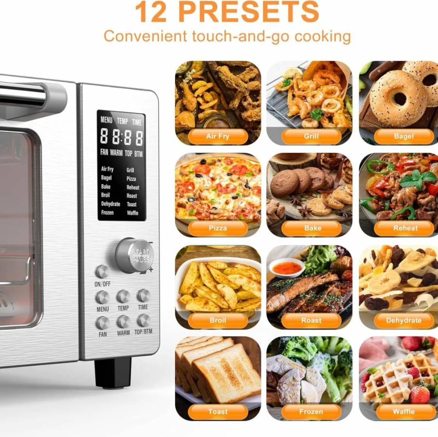 Nuwave Bravo 10-in-1 Smart Air Fryer Toaster Oven with Convection, 1800W, 21QT Capacity, 50°F-450°F Temperature Control, Dual Heating Elements, PFAS-Free Stainless Steel Countertop Oven