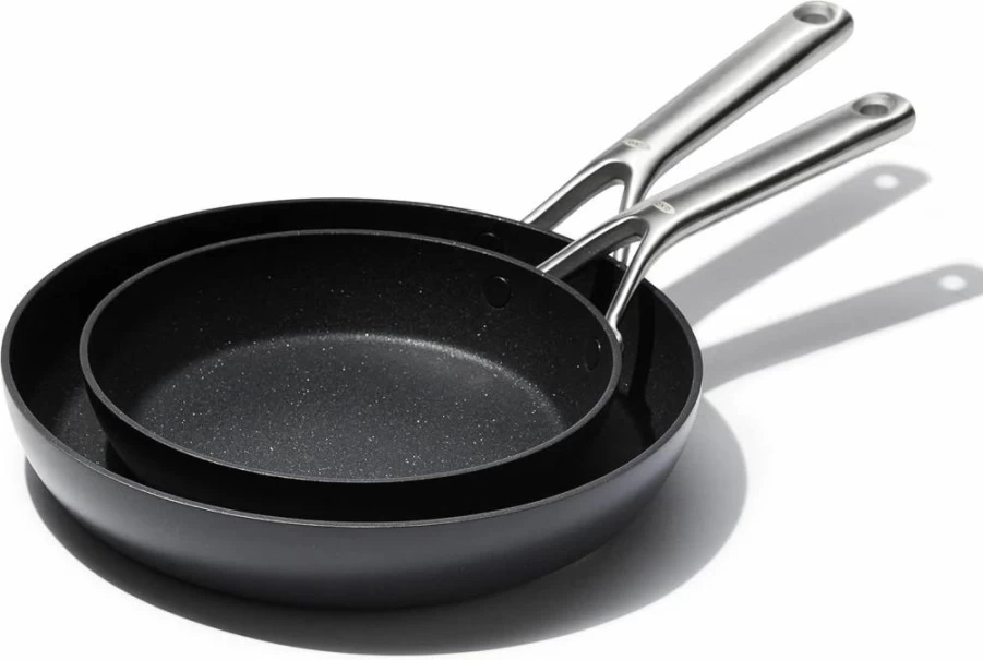 OXO Professional 8" & 10" Nonstick Frying Pan Set, Hard Anodized Ceramic Cookware, PFAS-Free, Induction Compatible, Diamond Reinforced Coating, Dishwasher & Oven Safe, Black