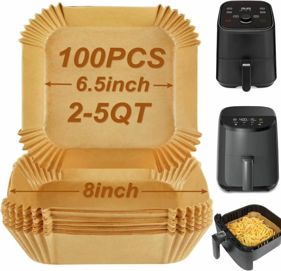 BYKITCHEN 9-Inch Disposable Air Fryer Parchment Paper Liners (100-Pack) – Compatible with Ninja Foodi AG301 Grill, AF141 Pro 4-in-1 & 5-8 QT Air Fryers, Non-Stick Square Filter Sheets for Easy Cleanup