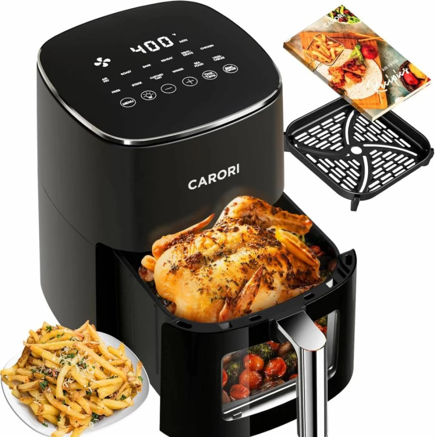 Carori 6Qt Air Fryer 14-in-1 with Viewing Window, 1700W Dual Heating for Baking, Roasting & Dehydrate, Nonstick Dishwasher Safe Basket, Fast Even Cooking, Large Capacity Airfryer for Easy Meals