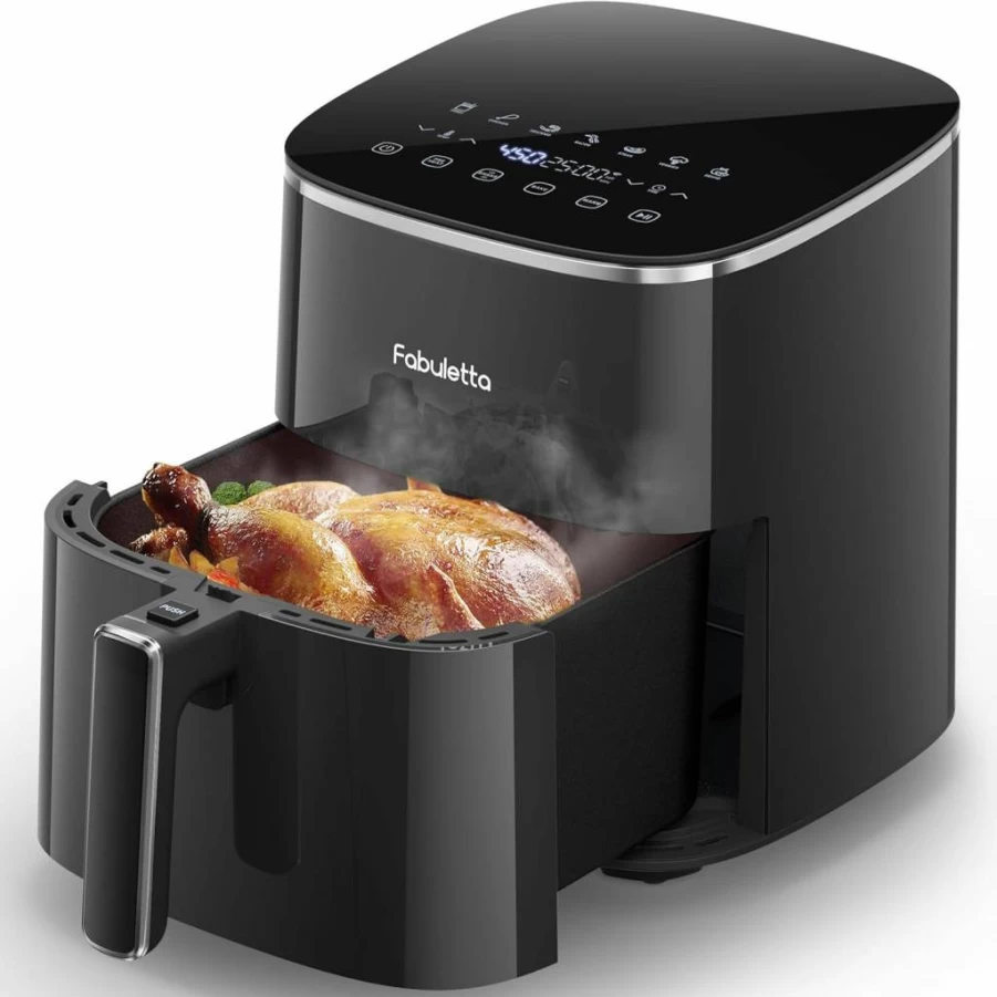 FABULETTA 6Qt Air Fryer 11-in-1 with 450°F Max Crisp, Nonstick Dishwasher Safe Basket, Shake Reminder for Roasting Baking Reheating, Black