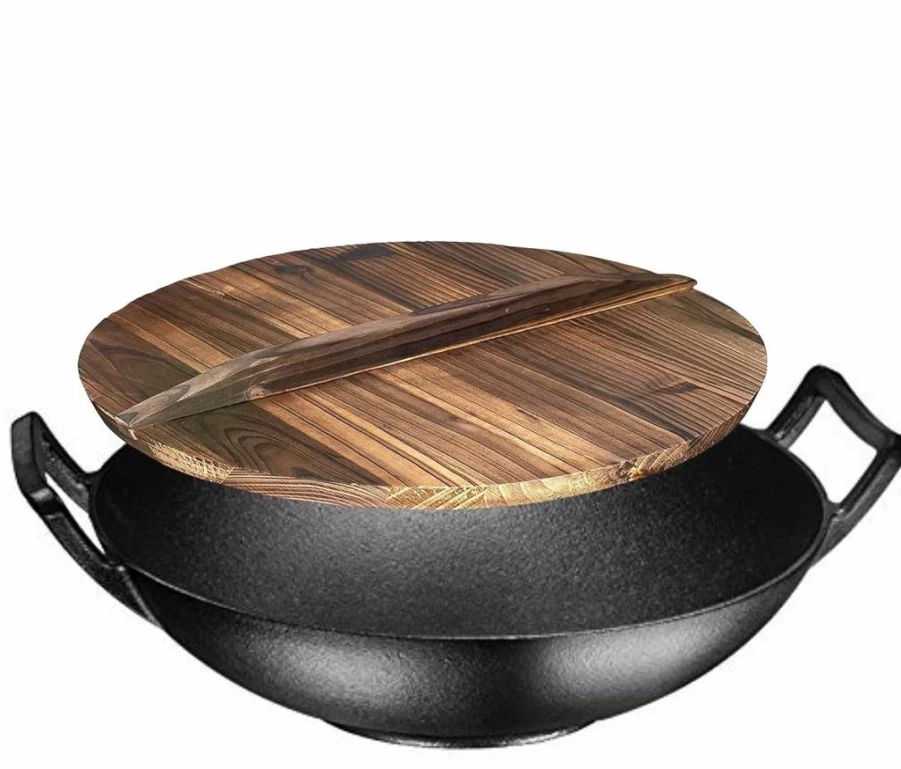 Bruntmor 14 Inch Blue Enameled Cast Iron Wok - Nonstick Skillet Pan with Loop Handles, Oven & Stovetop Safe for Indoor & Outdoor Cooking