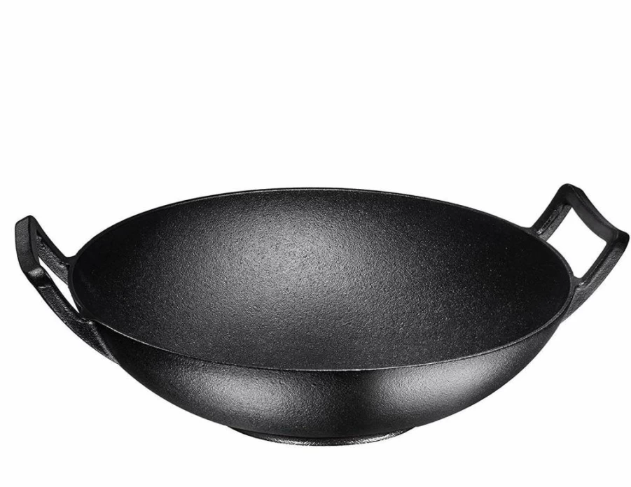 Bruntmor 14 Inch Blue Enameled Cast Iron Wok - Nonstick Skillet Pan with Loop Handles, Oven & Stovetop Safe for Indoor & Outdoor Cooking