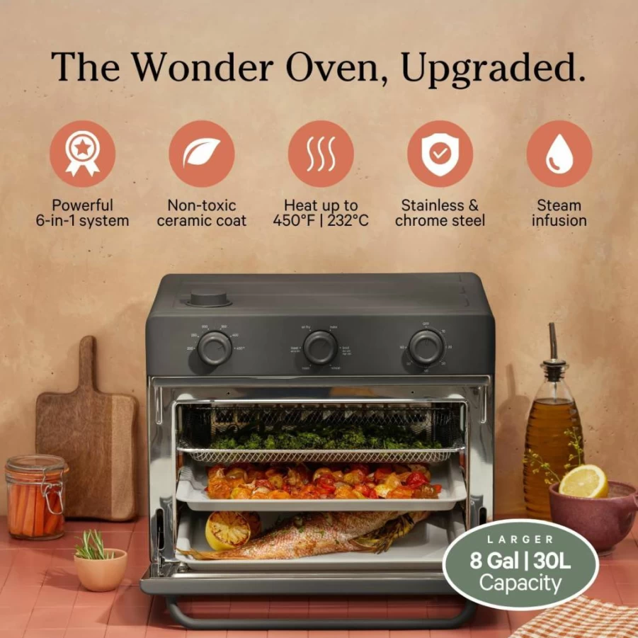 Our Place Wonder Oven: 6-in-1 Air Fryer Toaster Oven with Steam Infusion, Compact Countertop Design, Fast Preheat for Air Frying, Baking, Roasting & Reheating (Blue Salt)
