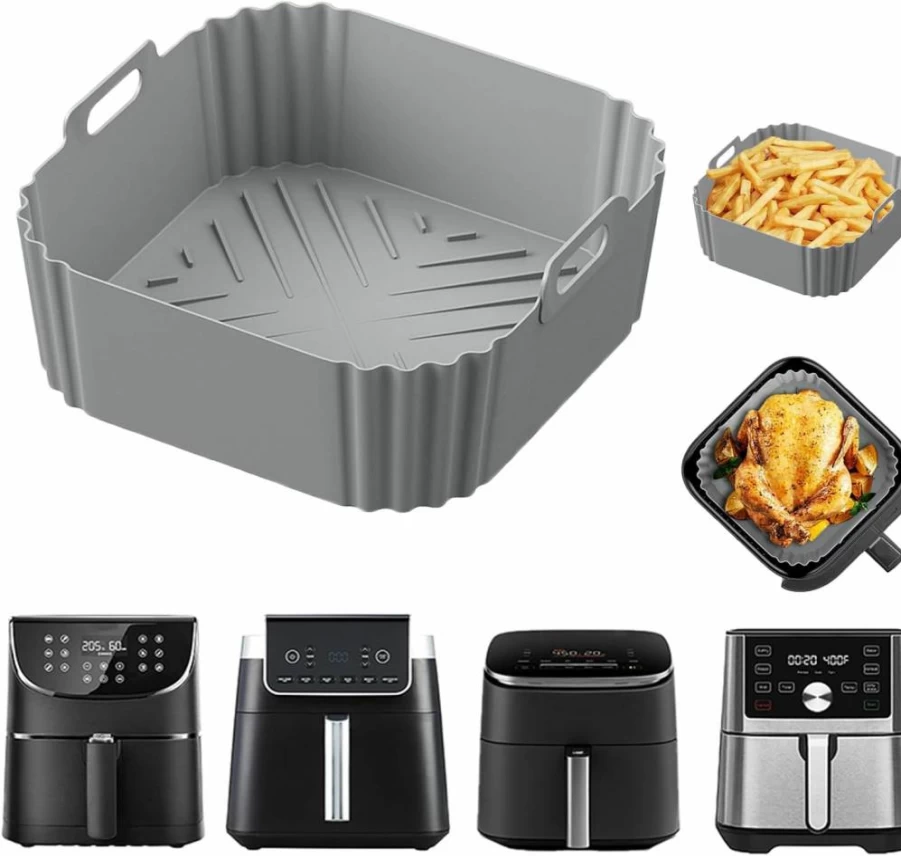 LYHOLKEER 8.8-Inch Square Reusable Silicone Air Fryer Liners (2-Pack) – Compatible with Ninja, Cosori, Chefman, Instant Pot & 5-8Qt Air Fryers – Non-Stick Basket Accessories