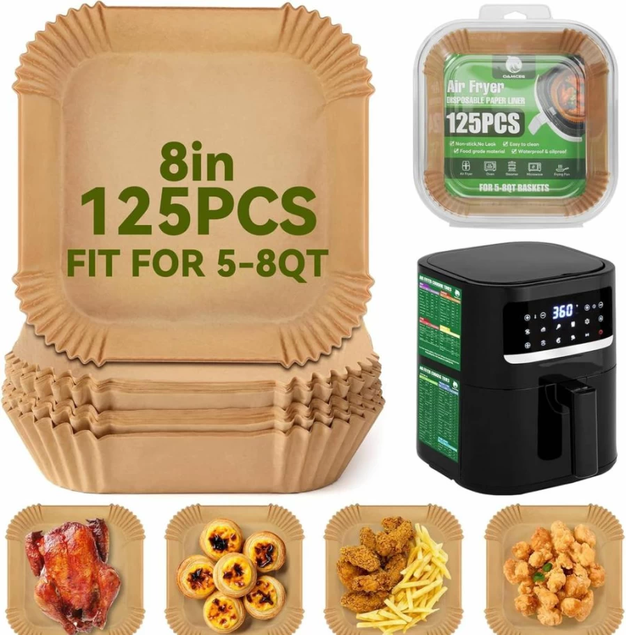 OAMCEG 125-Pack 8-Inch Air Fryer Liners, Non-Stick Disposable Parchment Paper for 5-8Qt Air Fryers, Baking, Cooking, Roasting & Microwave Safe
