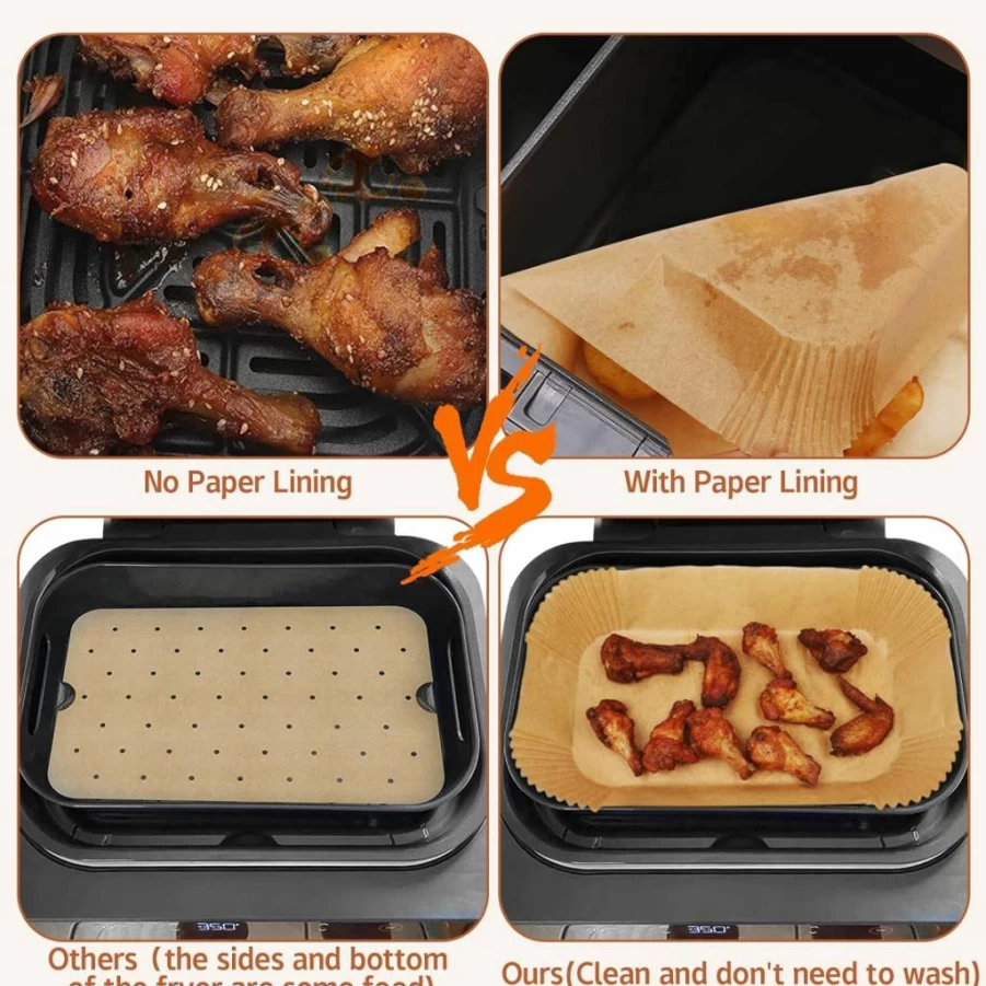 MooManGoo 125Pcs Air Fryer Liners, Disposable Parchment Paper for Ninja Foodi Smart XL, FG551 6-in-1 Grill & Air Fryer, Non-Stick Baking Sheets, Rectangular Fit Accessories