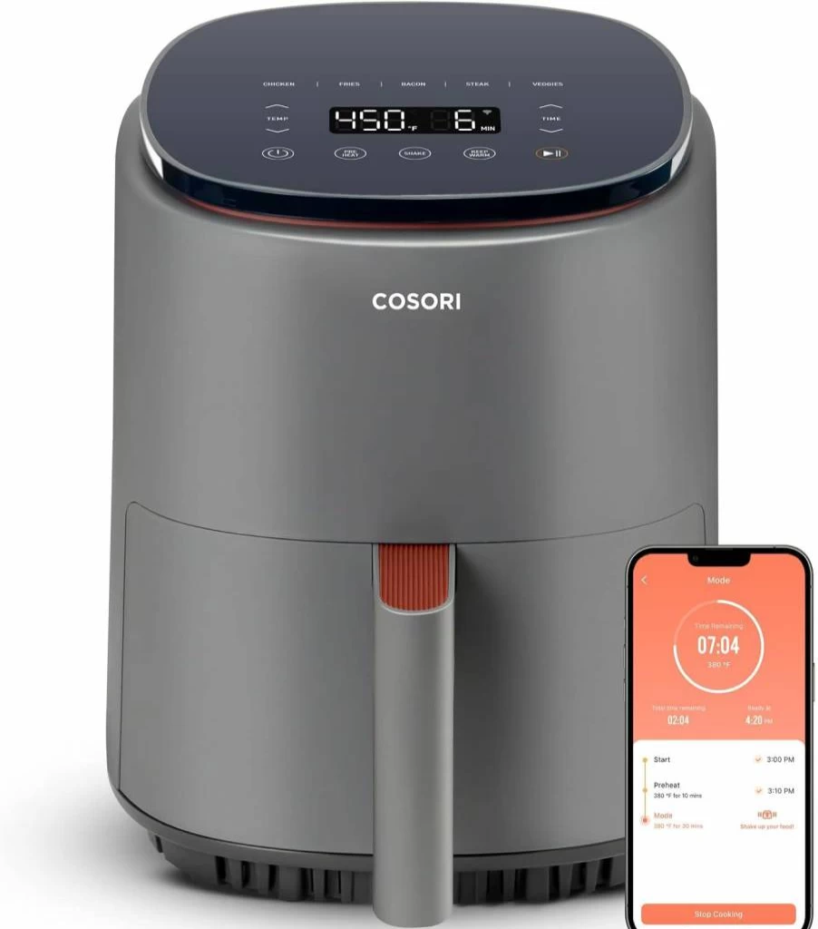 COSORI 2.1 Qt Mini Air Fryer, 4-in-1 Compact Airfryer for Healthy Meals & Snacks, 97% Less Oil, 30 In-App Recipes, Nonstick Dishwasher-Safe Basket, Ideal for Leftovers