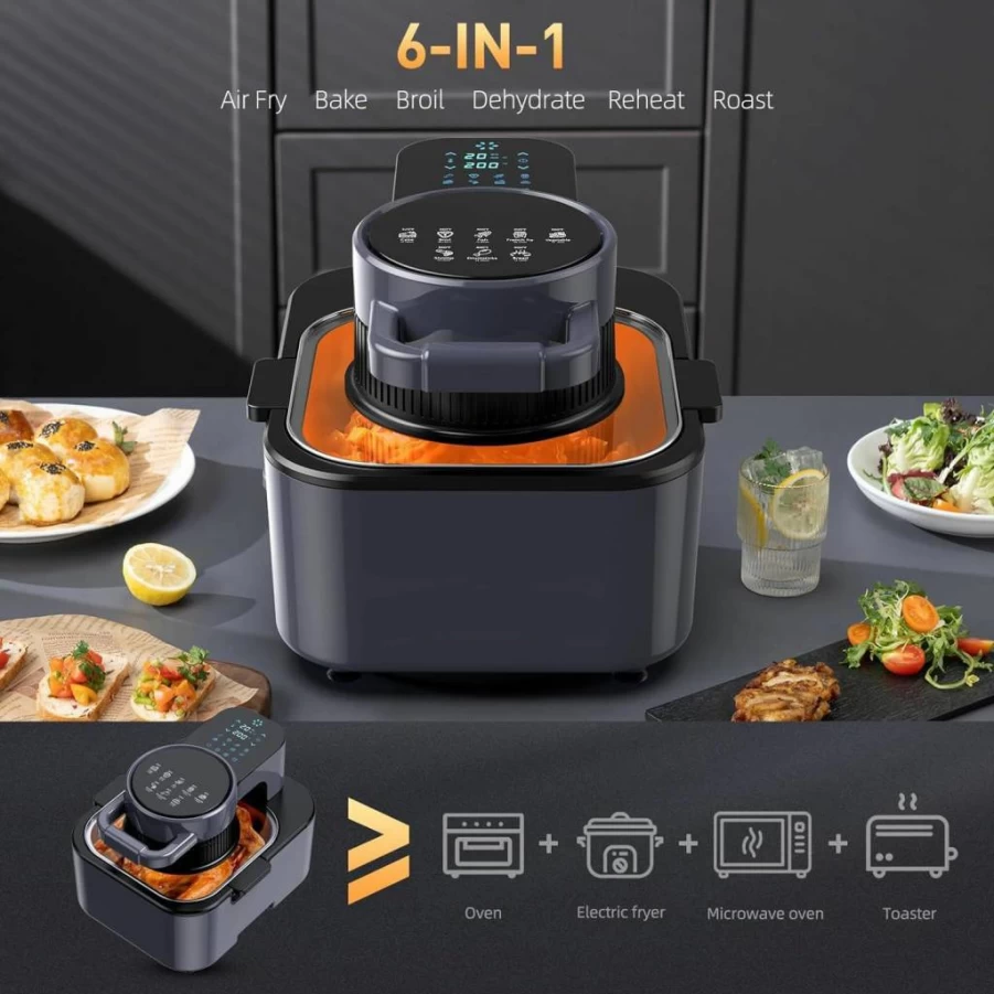 Gunter&Hauer 8Qt Digital Air Fryer Toaster Oven, 1750W 6-in-1 Countertop Convection Oven with Precise Temperature Control, Auto Shutoff, Easy View Window for Baking, Roasting, Broiling & Reheating, Black