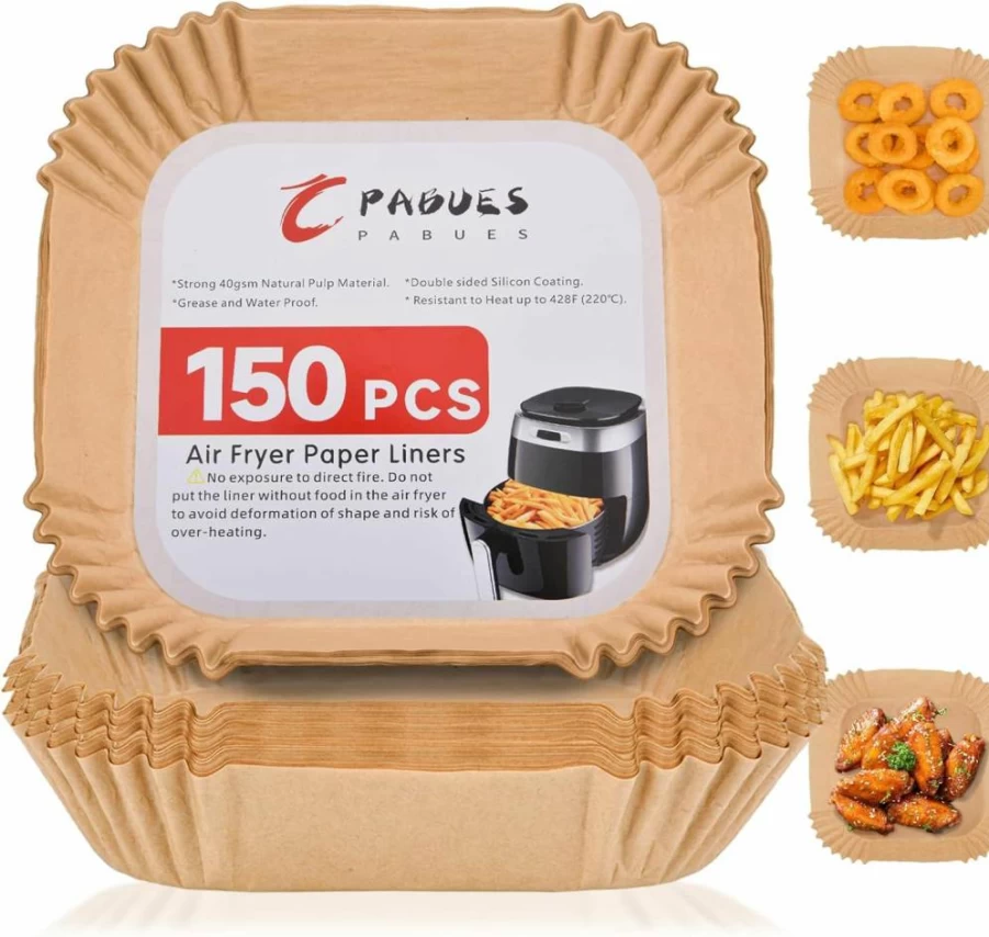 Pabues 150Pcs 7.9-Inch Air Fryer Parchment Paper Liners, Non-Stick, Bleach-Free, Oil Resistant, Disposable & Microwave Safe for 5-8 Qt Air Fryers, Baking, Roasting