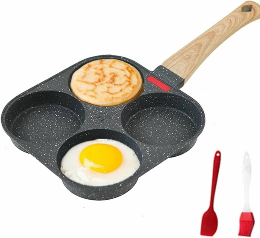 HUPECHAM 4-Cup Nonstick Egg Pan - Granite Coated Frying Pan for Eggs, Pancakes, Crepes - Works on Gas & Induction Stovetops