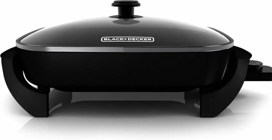BLACK+DECKER 12-Inch Electric Skillet with Nonstick Surface, Adjustable Temperature Control, Tempered Glass Lid & Dishwasher Safe, 15" x 12" Cooking Surface