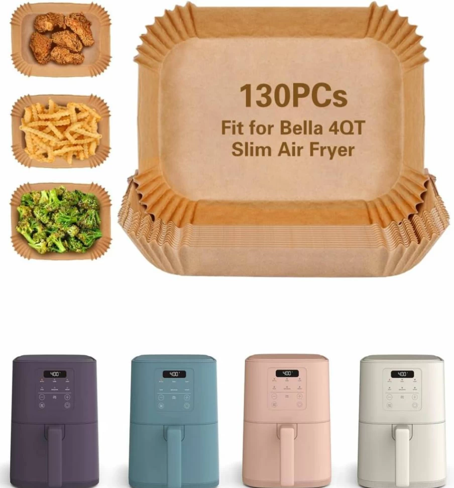 Fastand 130Pcs Air Fryer Parchment Paper Liners, Food Grade Non-Stick Rectangle Liners for Bella 4Qt Slim/Ninja Air Fryers, Bleach-Free Oil Proof Disposable Accessories for Easy Cleanup