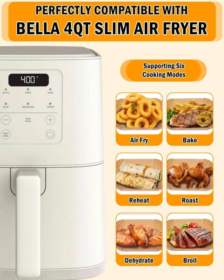 Fastand 130Pcs Air Fryer Parchment Paper Liners, Food Grade Non-Stick Rectangle Liners for Bella 4Qt Slim/Ninja Air Fryers, Bleach-Free Oil Proof Disposable Accessories for Easy Cleanup