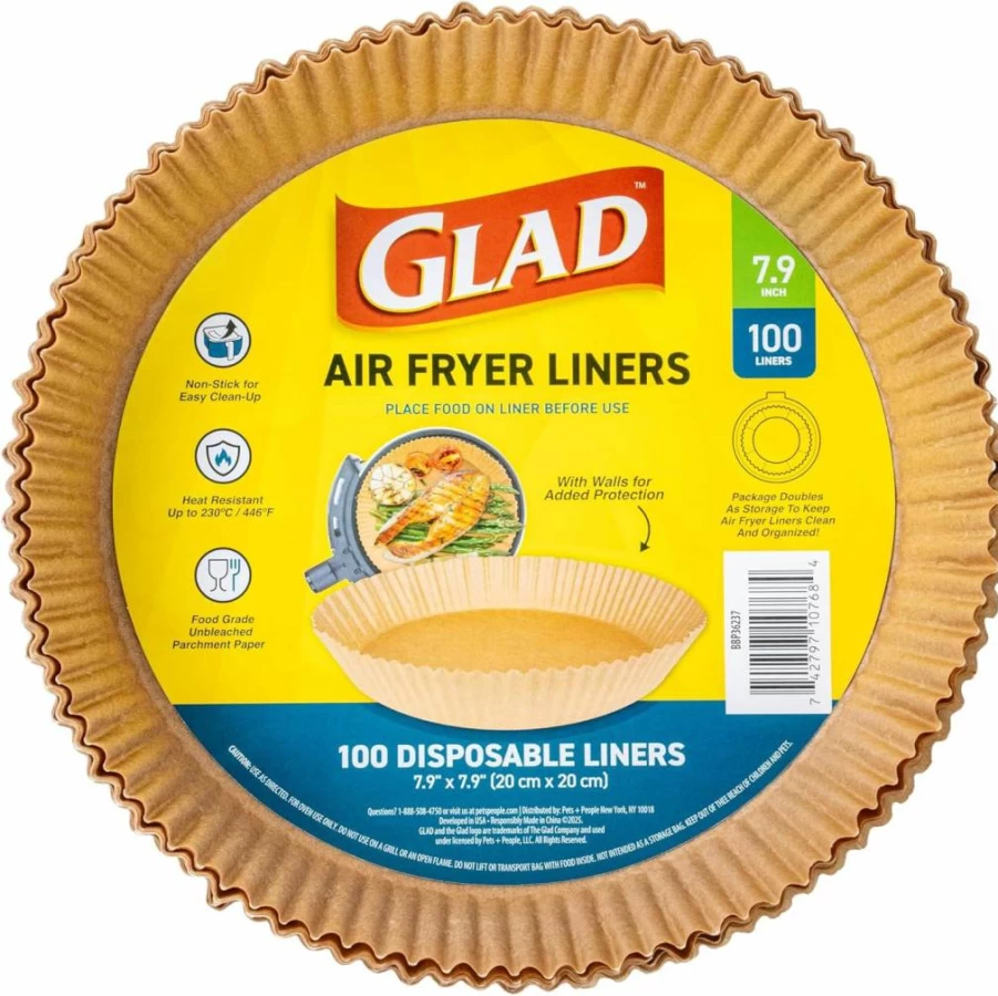 Glad Nonstick Air Fryer Liners, 6.5" x 6.5" Heat-Resistant Square & Round Basket Parchment Papers, 100-Pack Food Safe Accessories for Air Fryers