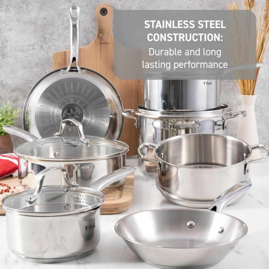 T-Fal Signature 12-Piece Nonstick Cookware Set - Oven Safe to 350°F, Dishwasher Safe, Includes Fry Pans, Saucepans, Saute Pan, Dutch Oven & Griddle, Black