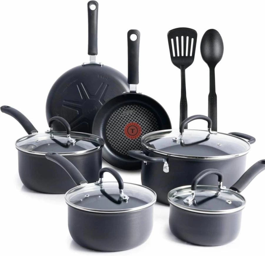 T-fal Ultimate Hard Anodized Nonstick Cookware Set - 2-Piece (10" & 12") Frying Pans, Oven Safe to 400°F, Dishwasher Safe, Durable Kitchen Skillets, Grey