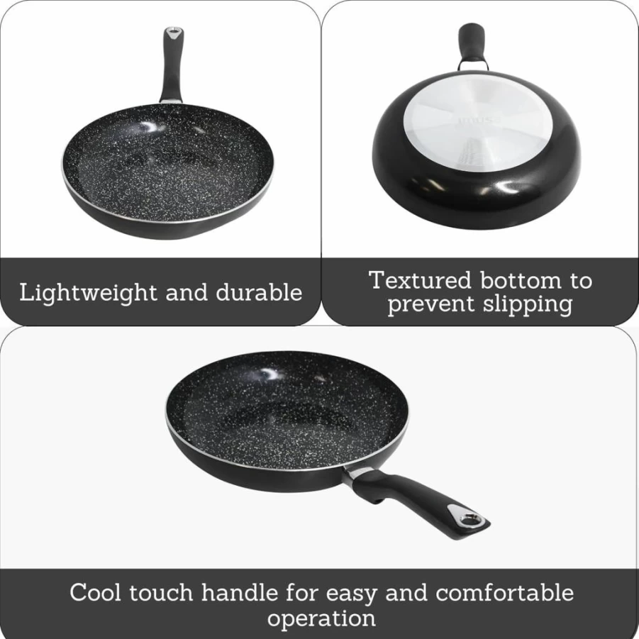 Imusa 8-Inch Nonstick Aluminum Fry Pan with Cool-Touch Handle - Lightweight Black Bistro Skillet for Sauteing & Frying