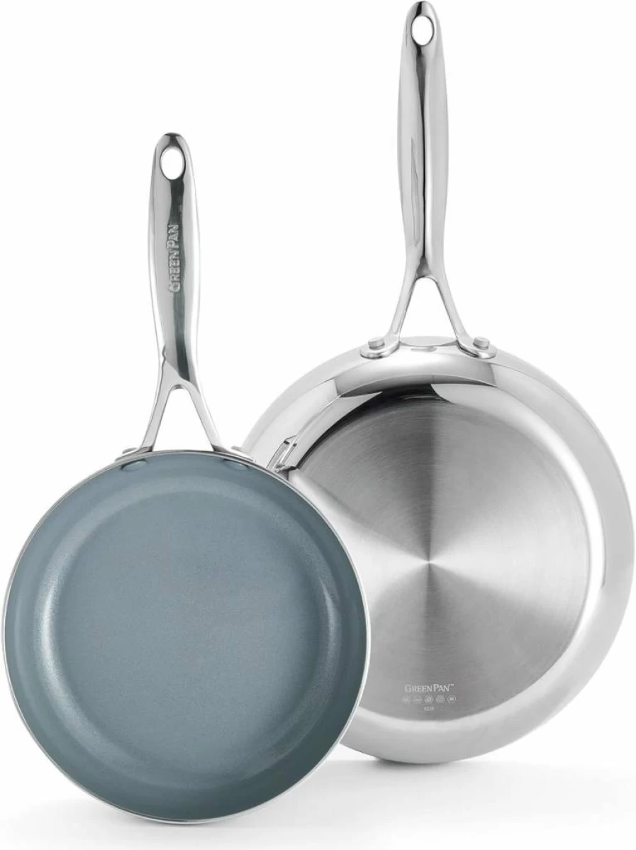 GreenPan Valencia Pro 12" Stainless Steel Frying Pan - Tri-Ply Induction Cookware, PFAS-Free Ceramic Nonstick, Oven & Dishwasher Safe Skillet