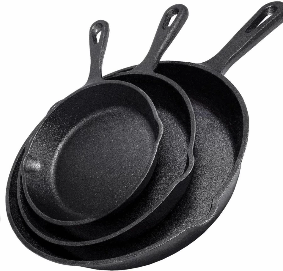 Simple Chef Cast Iron Skillet Set - 3-Piece Pre-Seasoned Cookware (6", 8", 10") - Heavy Duty Black Iron Pans for Frying, Baking, Searing & Stovetop to Oven Use - Professional Restaurant Grade Skillets