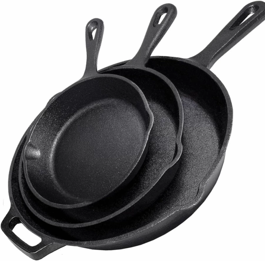 Simple Chef Cast Iron Skillet Set - 3-Piece Pre-Seasoned Cookware (6