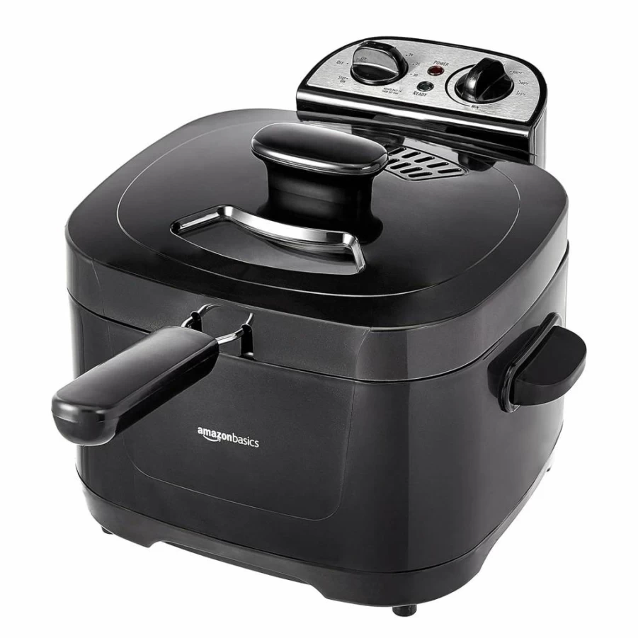 Amazon Basics 3-Quart Deep Fryer with Adjustable Temperature, Removable Basket, Stainless Steel Design, and Viewing Window - 1500W, Black & Silver
