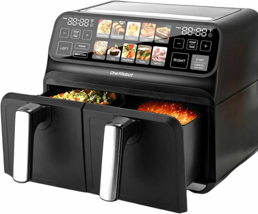 Chef Robot Dual Basket Air Fryer 8QT with TFT Touch Screen, Large Family Size, Non-Toxic Coating for Kitchen & RV
