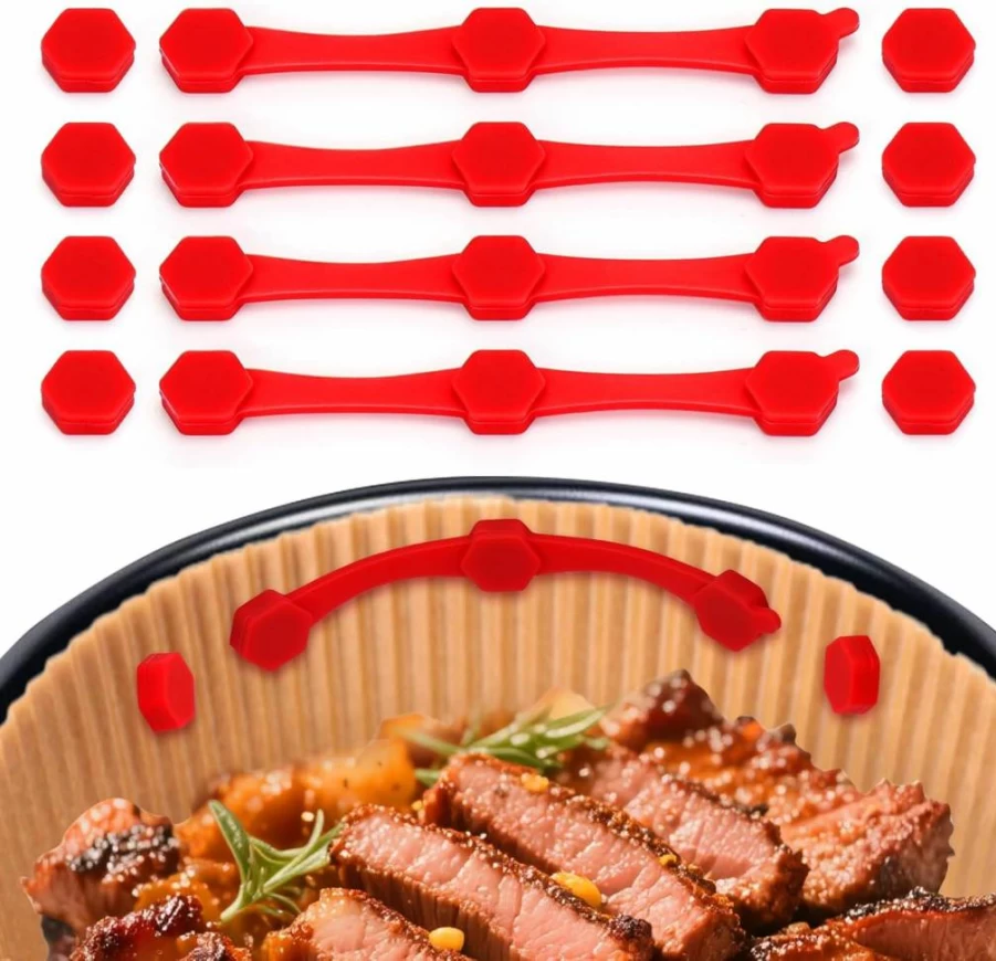 12Pcs Mity Rain Silicone Air Fryer Magnets for Parchment Paper, High Heat Resistant Non-Slip Buckles to Secure Liners, Prevent Burning & Keep Food Covered (Red)
