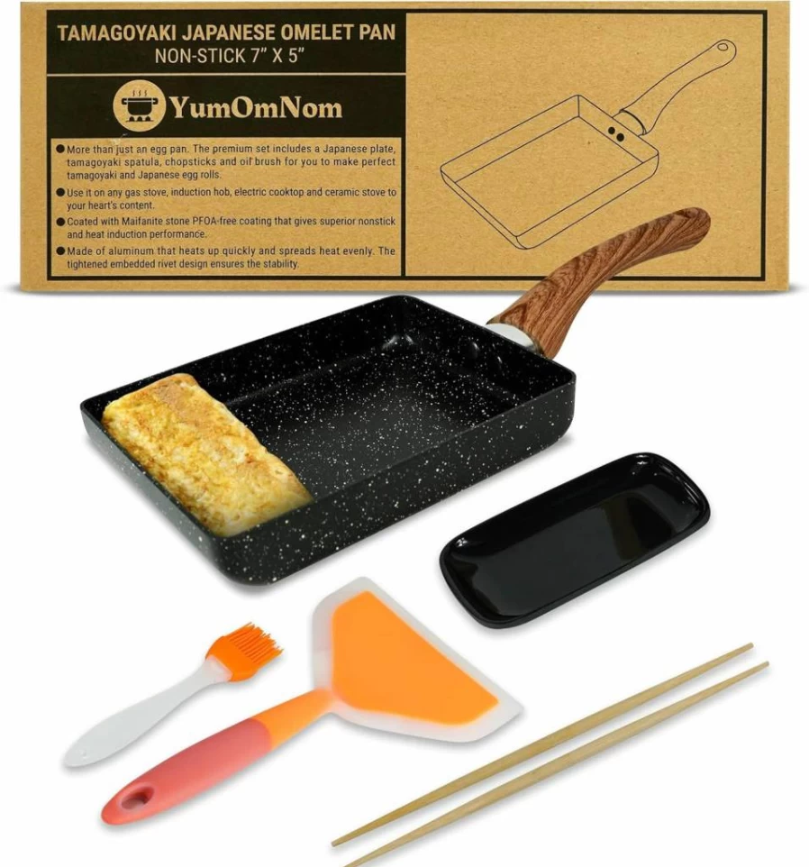 YumOmNom Nonstick Tamagoyaki Pan - Japanese Rectangular Omelette Frying Pan for Egg Rolls & Kitchen Cooking, BPA-Free PFOA-Free