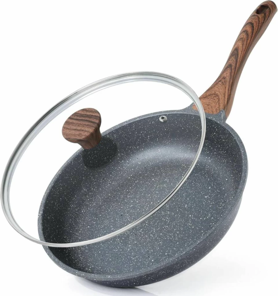 SENSARTE Non-Toxic Ceramic Nonstick Frying Pan with Lid - 8/9.5/10/11/12.5 Inch Skillet, PFAS/PTFE Free, Induction Compatible, Heat Resistant Handle, Omelet & Chef's Pan