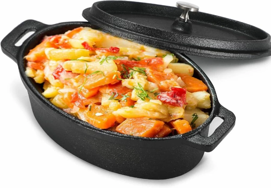 Commercial CHEF 5-Quart Cast Iron Dutch Oven with Lid – Skillet Cover, Pre-Seasoned, Heavy Duty for Baking, Braising & Frying
