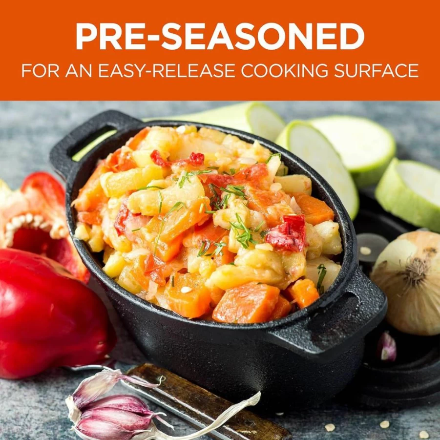 Commercial CHEF 5-Quart Cast Iron Dutch Oven with Lid – Skillet Cover, Pre-Seasoned, Heavy Duty for Baking, Braising & Frying