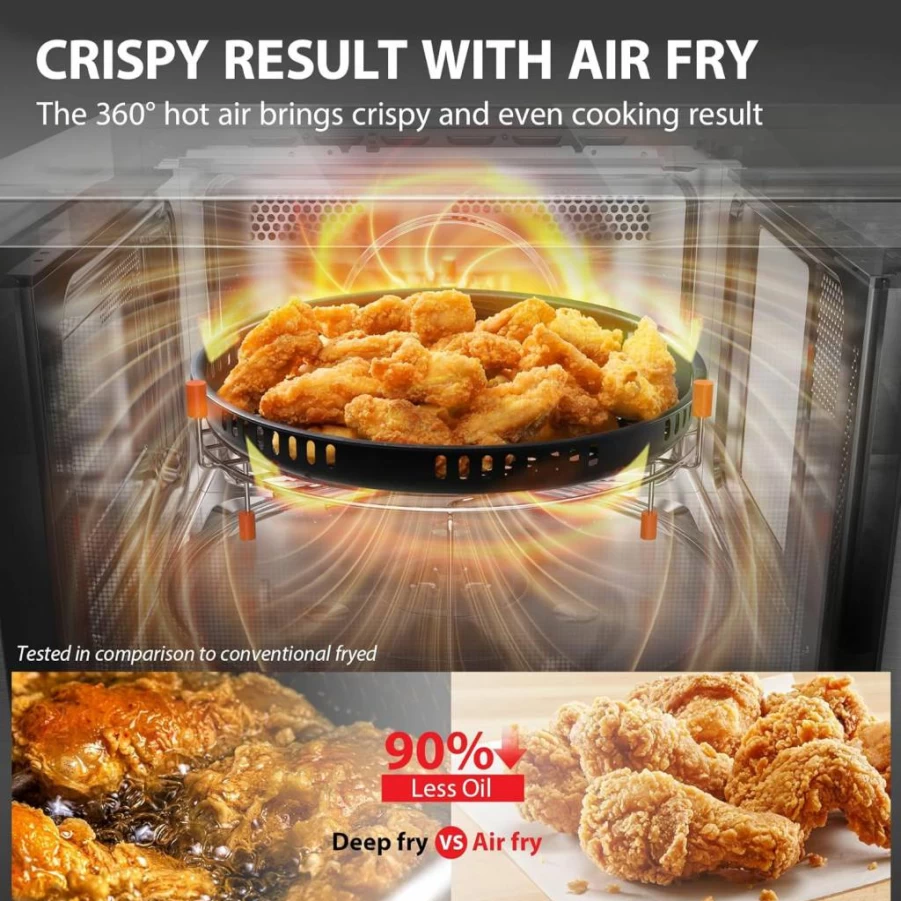 TOSHIBA 1.0 Cu.Ft Black Stainless Steel Air Fryer Microwave Oven Combo - 8-in-1 Countertop Convection Oven with Broil, Odor Removal, Mute Function & 12.4" Position Memory Turntable (ML2-EC10SA-BS)