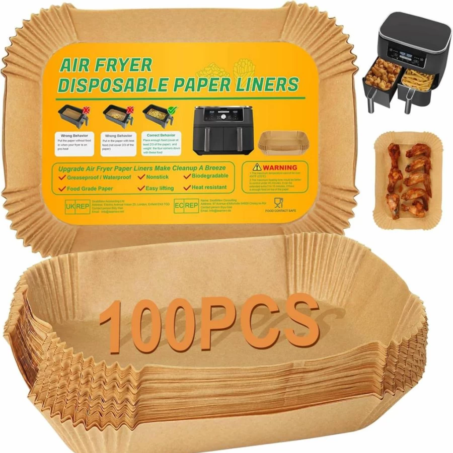 BYKITCHEN 200Pcs Air Fryer Liners, 6.5 & 8 Inch Non-Stick Parchment Papers, Compatible with Ninja Crispi Air Fryer, 4Qt & 6 Cup Glass Containers, Disposable Cooking Accessories