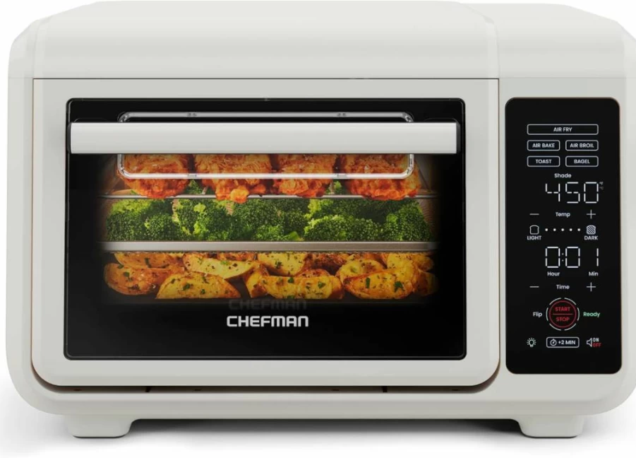 Chefman 15 Qt. Air Fryer Toaster Oven Combo, Bake Broil Toast & Bagel, 450°F, 4-Slice Countertop Oven, Black, Healthy Cooking